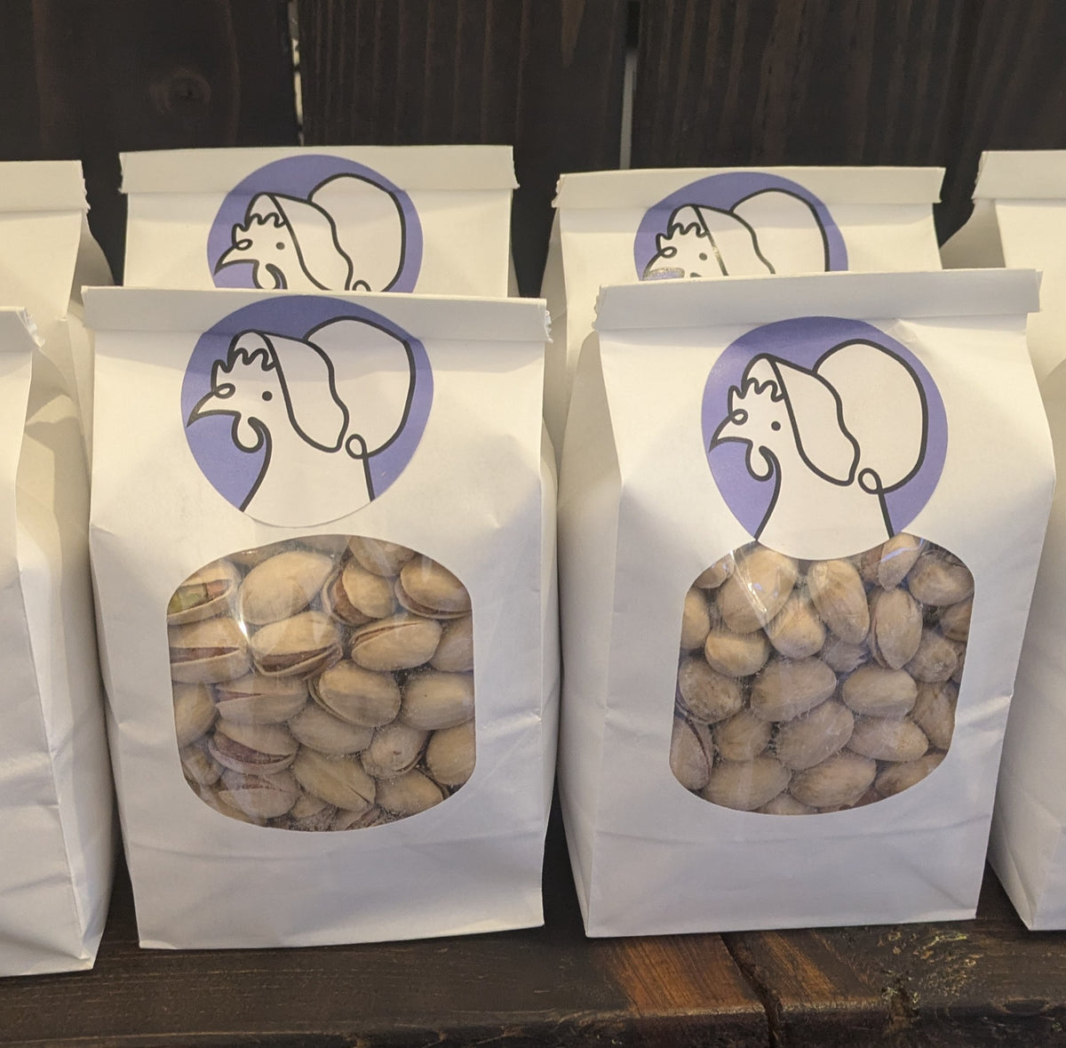 Onward pistachios from Virgin, Utah. Salted and dried, not roasted.