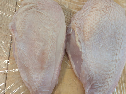 Corn free, soy free, pasture raised chicken breast with skin on. Raised and butchered in Virgin, Utah