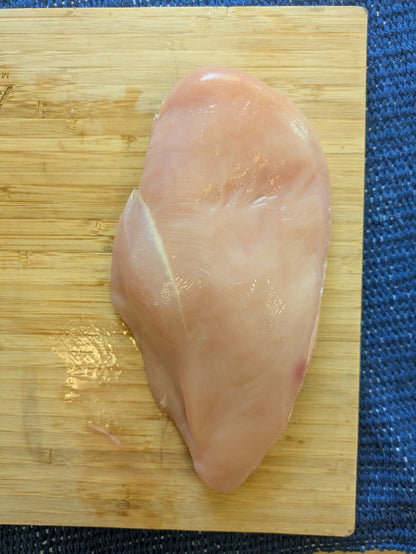 Corn free, soy free, pasture raised skinless chicken breast grown in Virgin, Utah at Onward Homestead.